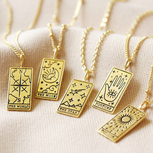 The World Tarot Card Pendant Necklace Gold