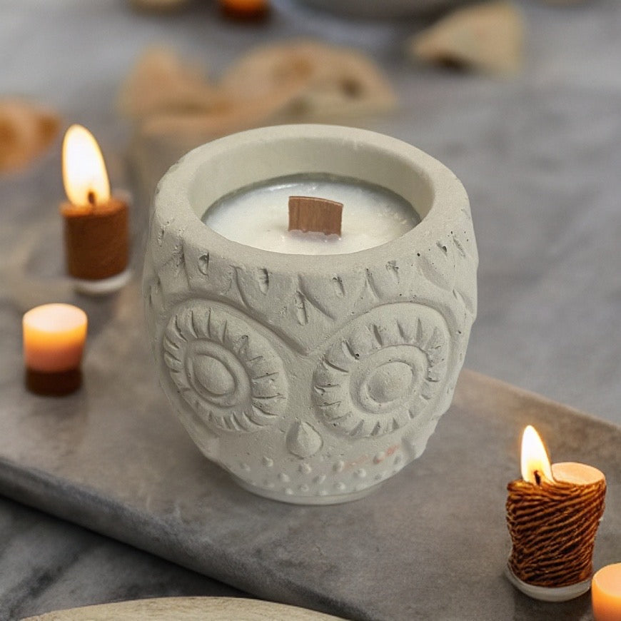 Owl Concrete Candle Small