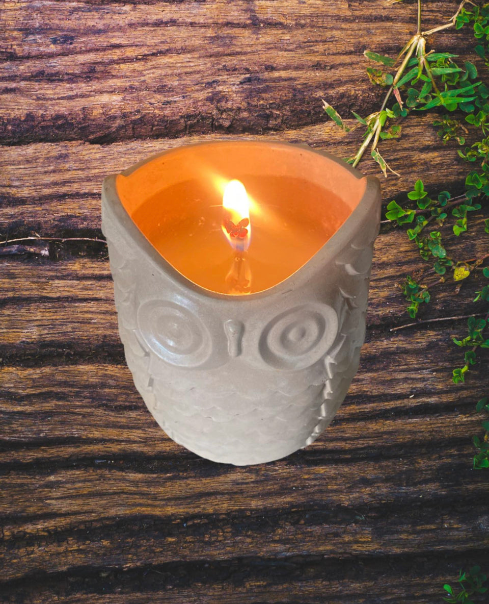 Owl Concrete Candle