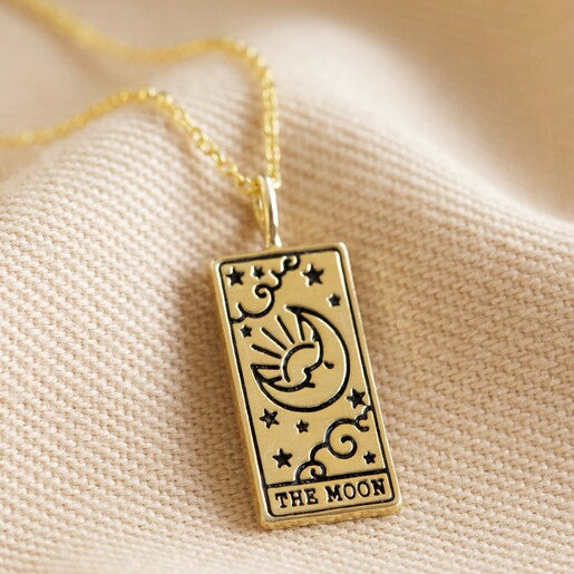 The Moon Tarot Card Pendant Necklace Gold