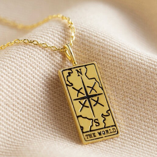 The World Tarot Card Pendant Necklace Gold